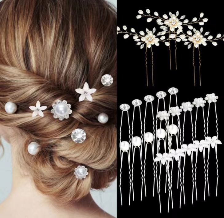 真珠のU型のヘアピンのヘアピンのビーズの花の髪とフォークの髪のドリルの花嫁の髪の花のフォークのU型のヘアピンの女性|undefined