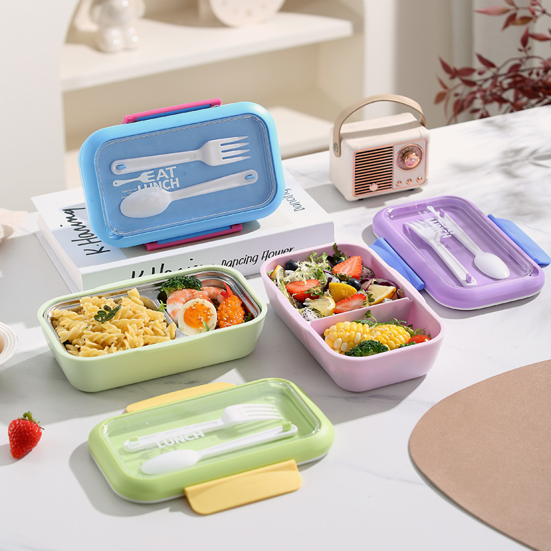 304 ステンレス鋼の学生弁当箱家庭用 PP コンパートメント軽食弁当箱便利な北欧スタイルの弁当箱食器付き|undefined