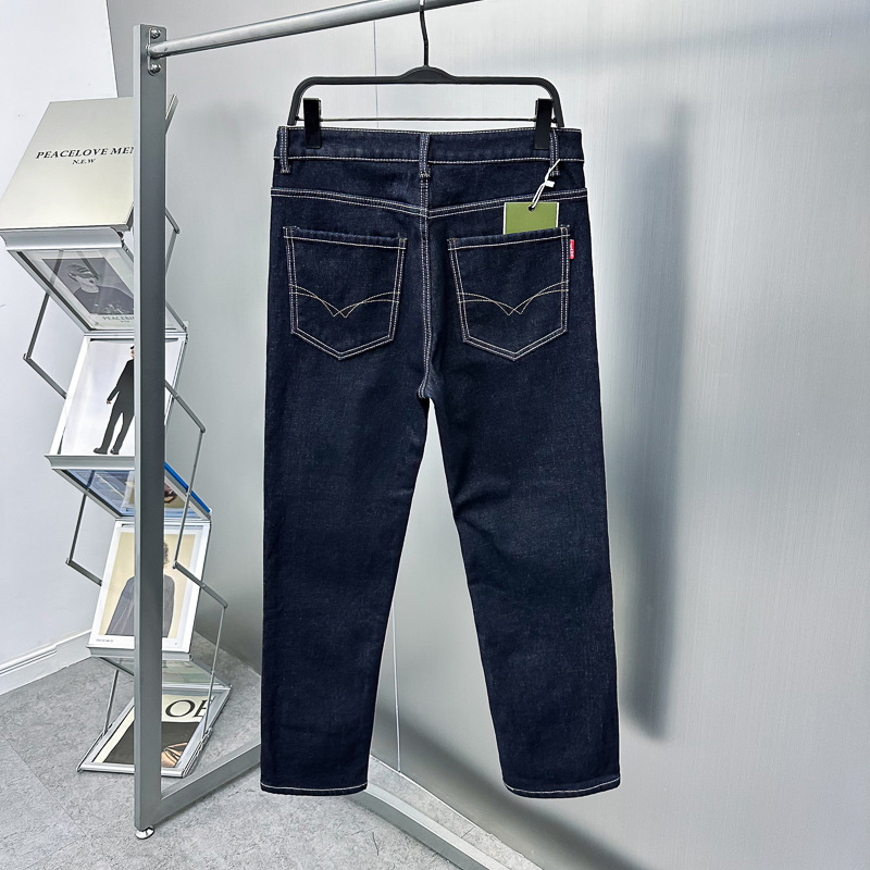 男士新款加绒牛仔裤修身微弹牛仔男裤加厚深蓝简约牛仔BAHAE4193