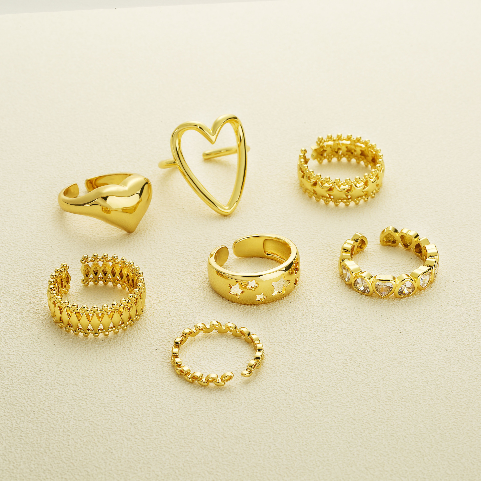 3g Weight Zircon Inlay Material Open Ring Classification Adjustable Ring Size Simple Style Star Leaves Heart Shape Copper Inlay Zircon Open Ring