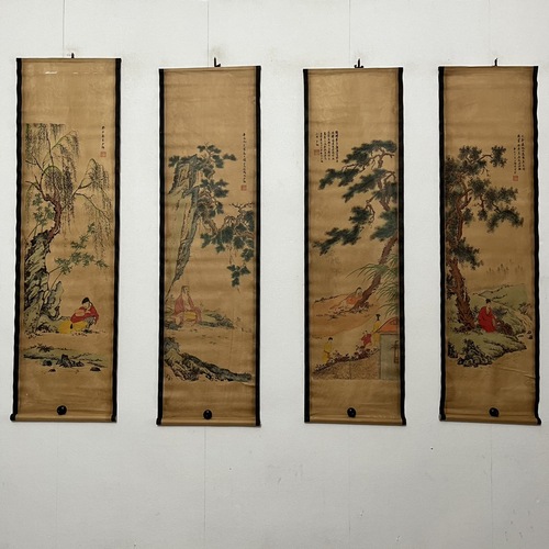 New Chinese style antique-style imitation ancient four screens living room decoration painting scroll antique calligraphy study decoration painting wall art
