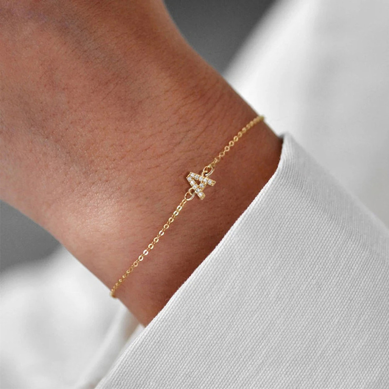 Cross-border hot-selling fashion new copper zircon A- Z,26 English initials stainless steel bracelet