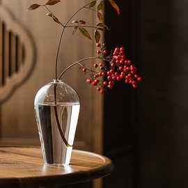 日式玻璃花瓶禅意梅瓶家居餐桌客厅插花摆件水培花器玻璃透明花瓶