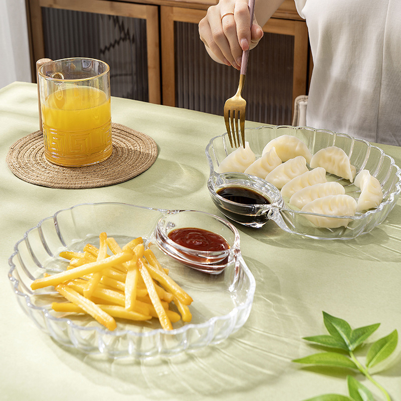 玻璃饺子盘带醋碟家用创意水果盘贝壳盘个性小吃薯条盘零食盘批发|undefined
