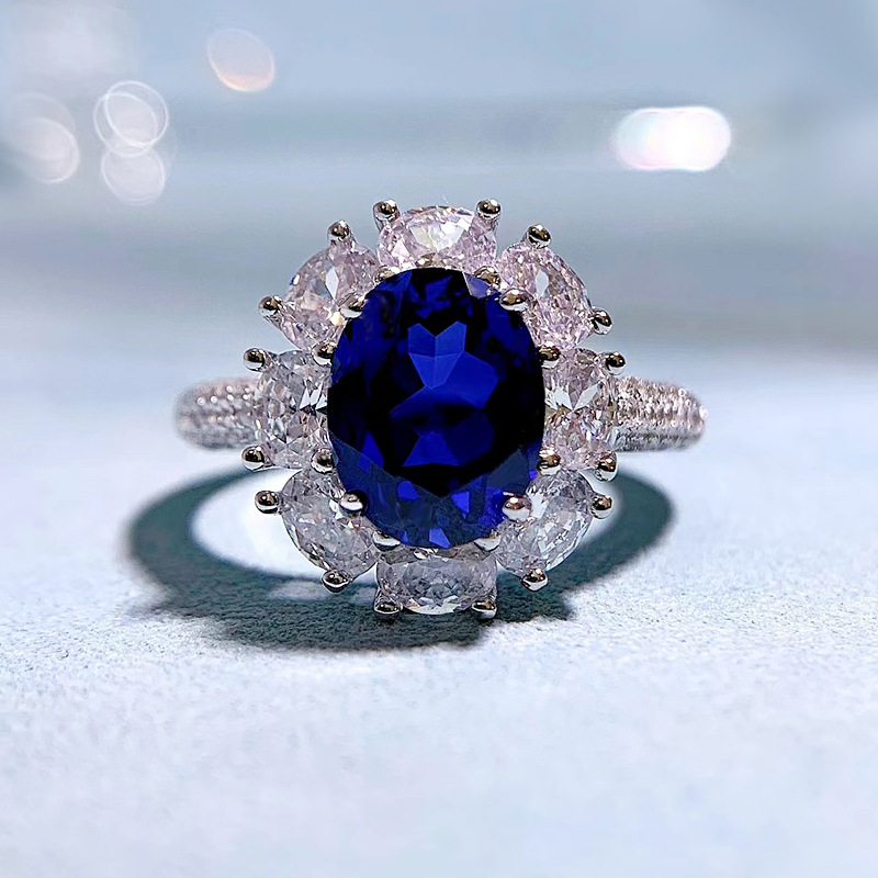 8g Weight Zircon Inlay Material 925 Sterling Silver Zircon Oval Rings