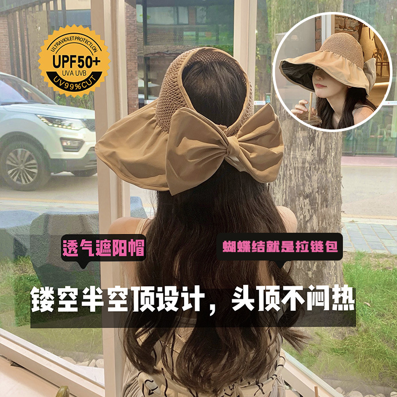 Summer New Black Rubber Sun Hat for Women, Adjustable Brim, Half-Top Hat, Foldable UV Protection Hat