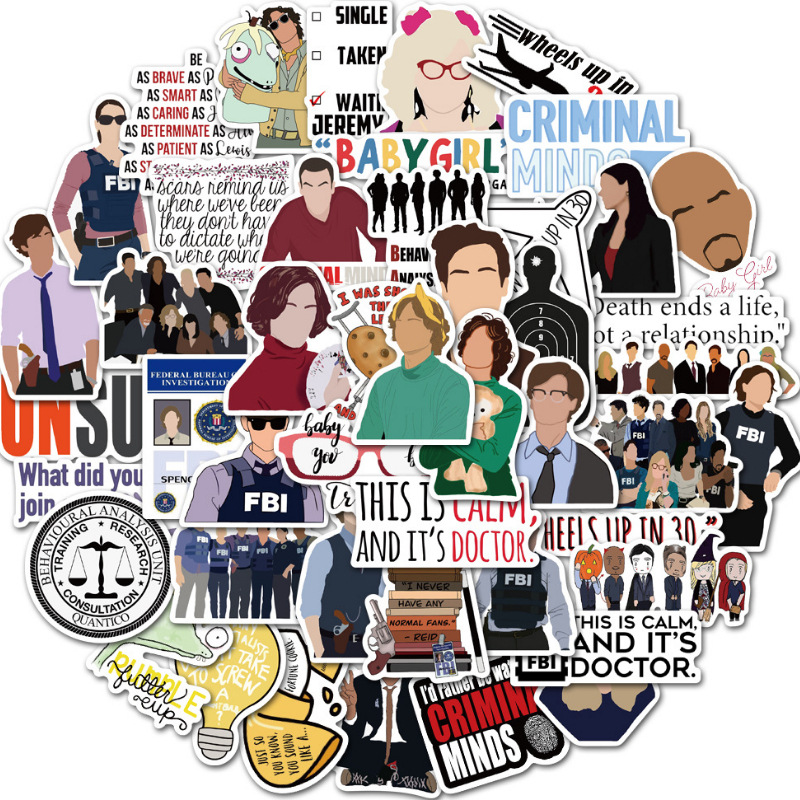 50张美剧犯罪心理涂鸦贴纸笔记本手机壳装饰防水可移卡通贴画批发