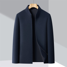 高端羊毛羊绒毛呢夹克衫男士中年立领商务休闲毛呢外套上衣爸爸装