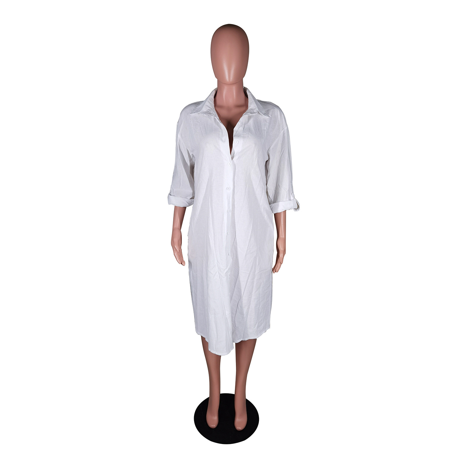Women Clothing Casual Button Blouse Collar Dress without Belt