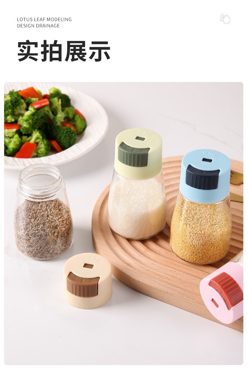 Press-Dispense Salt Seasoning Jar Pink Hexagonal Sealed Kitchen Condiment Bottle for Home Cooking preparation