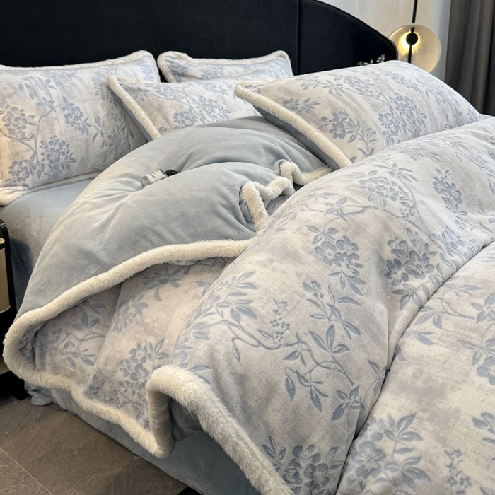 Cuatro piezas de cama de lana de leche tallada otoño y invierno doble edredón cubierta de brida de lana de coral sábanas gruesas de tres piezas