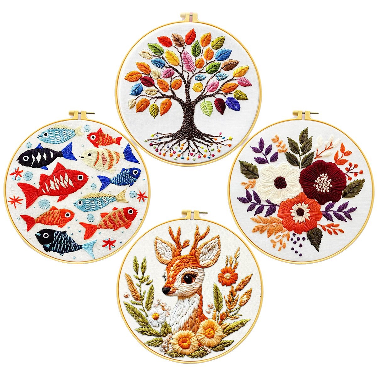 Estilo explosivo transfronterizo flor ciervo pez árbol nuevo material bordado bricolaje bordado simple decoración de entrada para principiantes