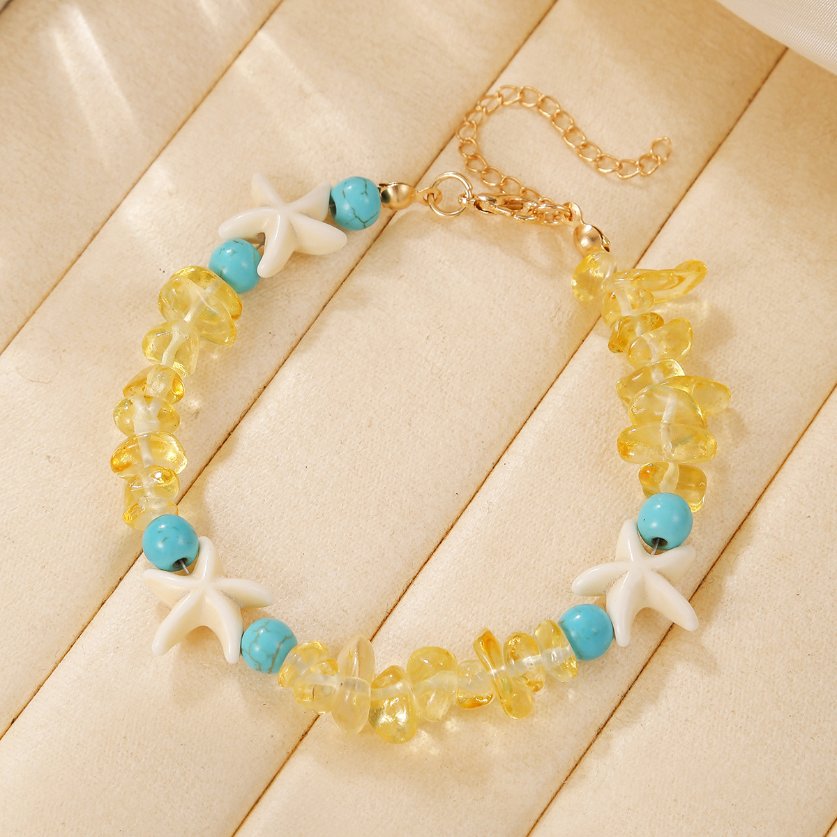 Pulsera boho perlas turquesa estrella de mar cristal natural_voghion.com