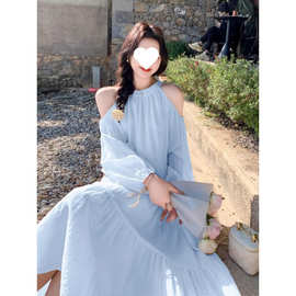 海边度假连衣裙女2025夏季新款法式甜美温柔风绝美气质露肩沙滩裙