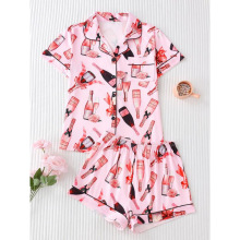 N 41947 Milk silk print short sleeve pajama set ţ�̽zӡ����