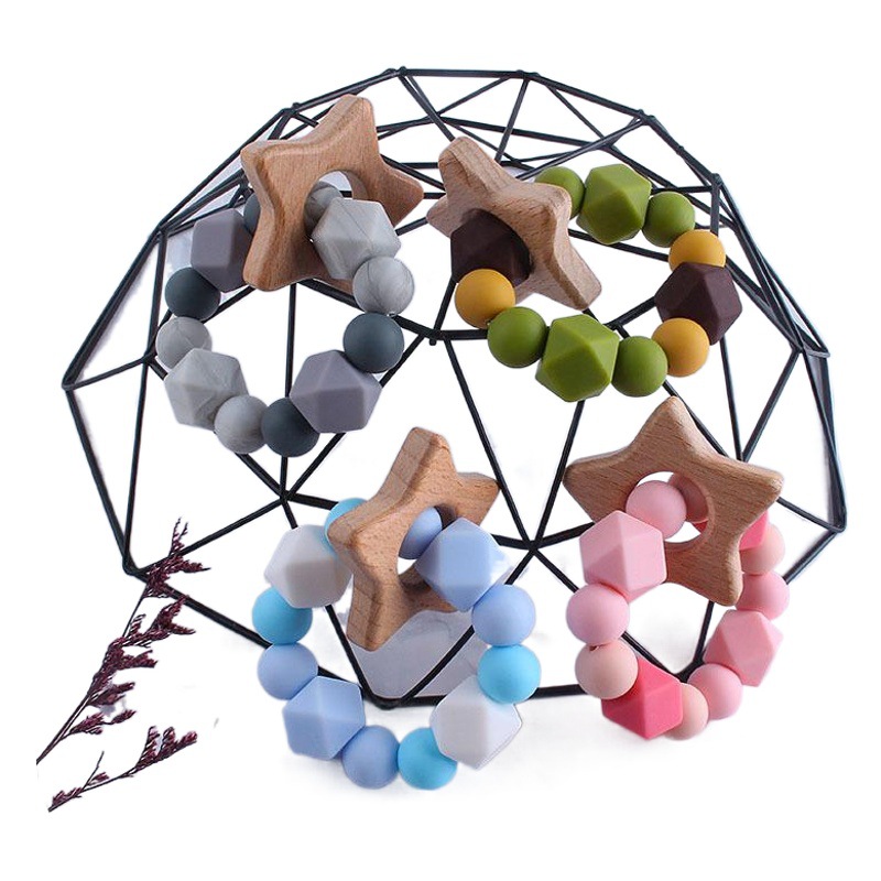 Bebé haya de cinco puntas estrella chupete clip juguete mordedor DIY bebé nombre silicona estrella de cinco puntas chupete cadena