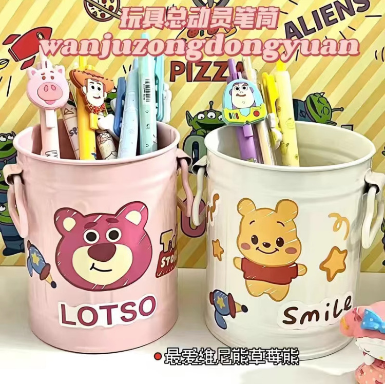 철제 곰돌이 푸 흰색 펜 홀더 + 스티커