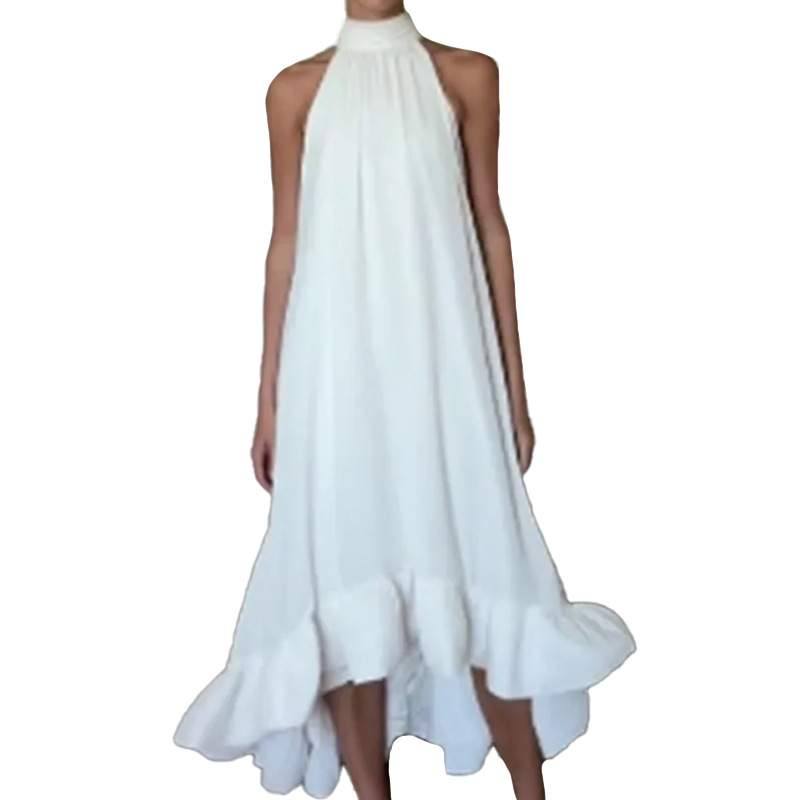 2025 Amazon transfronterizo nueva ropa de mujer europea y americana temperamento elegante y de moda vestido de cuello halter plisado de color sólido sin mangas