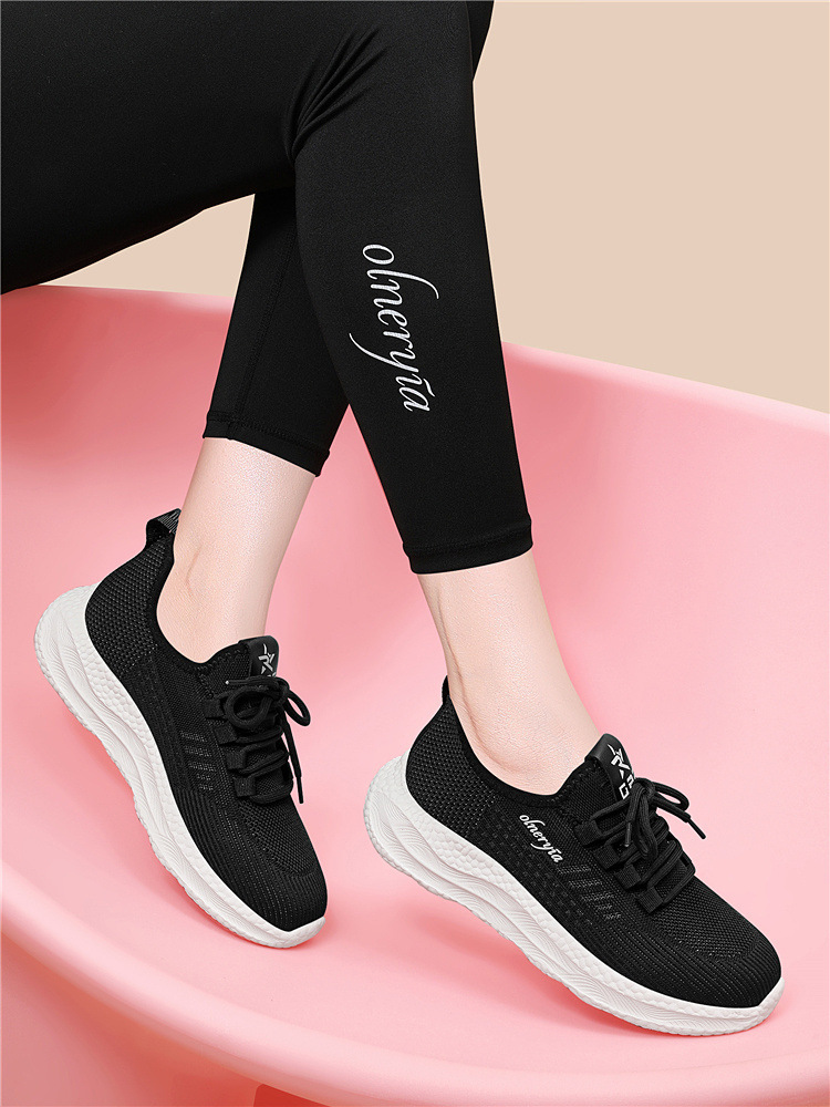 Giày sneaker nữ dệt kim lưới thoáng khí đế mềm đi bộ chạy bộ du lịch — 6045 Màu be, 6045 Da đen chi tiết 13