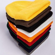 跨境货源欧美男女纯色光板成人针织帽套头保暖嘻哈帽滑雪帽毛线帽