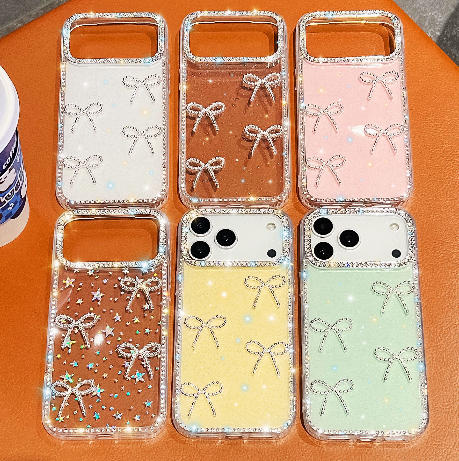 边框闪粉贴蝴蝶结适用iphone17promax手机壳星星透明S25U防摔硬壳