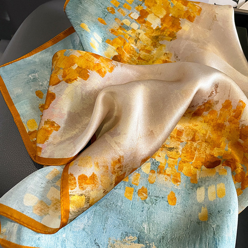 Oil painting silk square scarf for women 53 mulberry silk decorative scarf Korean version versatile fashion small silk scarf shawl scarf neck protector