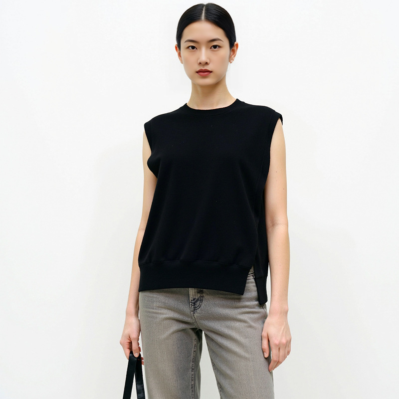 Ai [Front and Back Slit] Wide Version Sleeveless Knitted Vest Women's Early Autumn New Style Machine Washable Wool Outerwear
