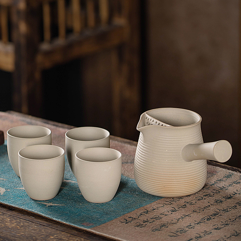 Juego de Té para Preparar con Carbón Vegetal, con Tetera de Cerámica Rústica Vintage, Tetera con Asa Lateral, Jarra, Estilo Chino para Exteriores y Hogar.