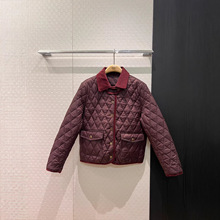 深圳南油新款25休闲时尚轻薄刺绣标拼接灯芯绒领绗缝菱格棉服外套