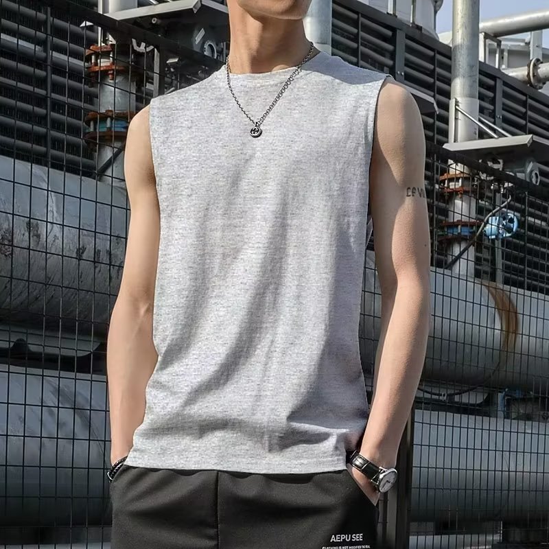 男性ベスト夏百組の袖なしtシャツランニングフィットネススポーツ男性服の肩の広いベストの中にシャツを着ます。|undefined