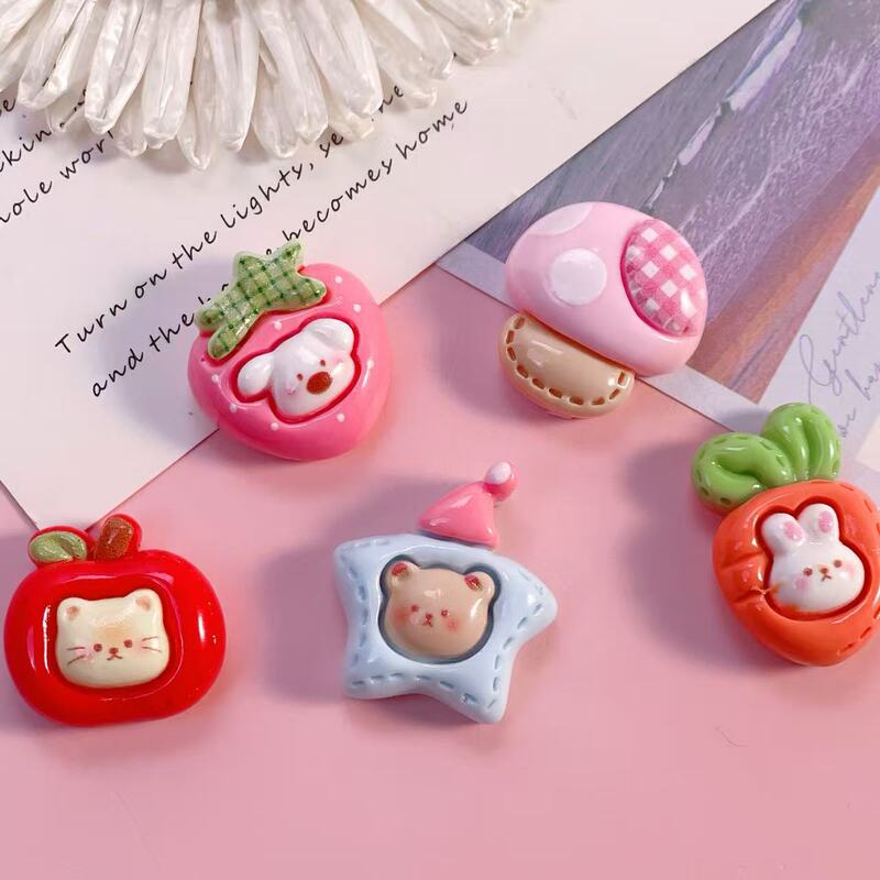 Cartoon Fruit, Vegetable, and Animal Head Resin Accessories DIY Phone Case Charms, Shoe Decorations, Hair Accessories, and Decorative Materials