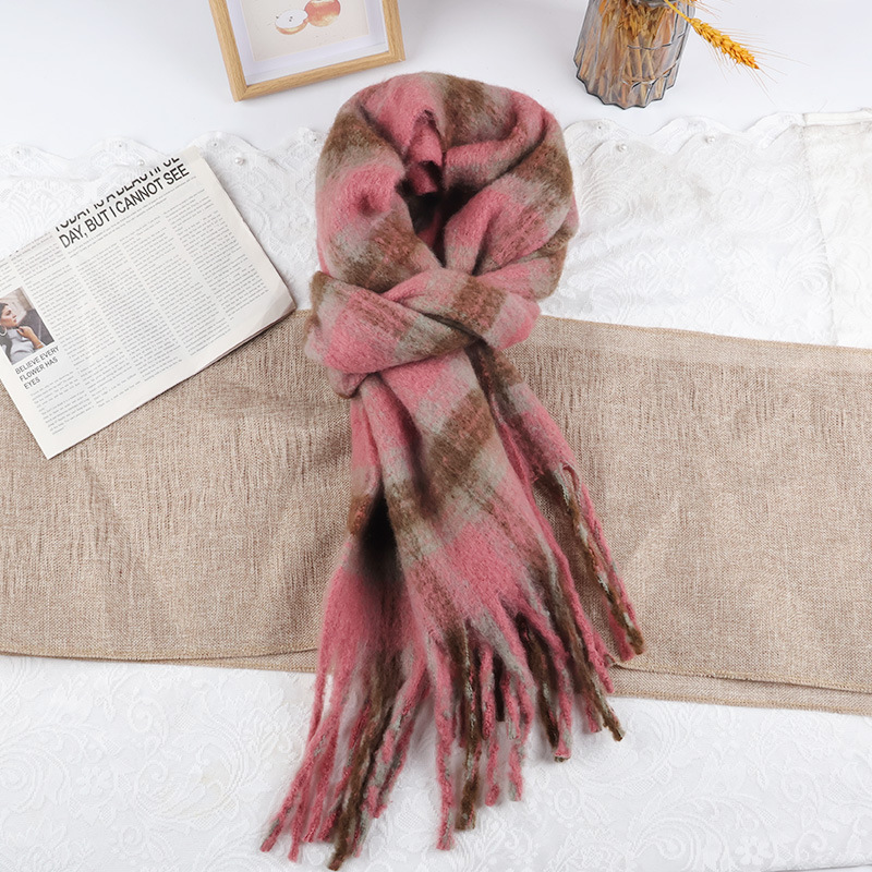 Bellissimo schema di colori ~ Sciarpa artistica in finto cashmere verde per studentesse, sciarpa calda in mohair spesso, scialle lungo_voghion.com