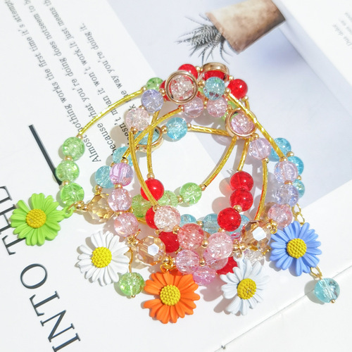 2pcs New fashion girls crystal bracelets heart contracted lap flower sweet hand string popcorn crystal little Daisy bracelet with crystal beads