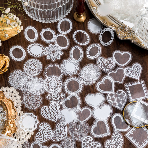 Sugar Poetry PET Boxed Stickers Lianlian Lace Series Special Shaped Lace Handbag Decoration Material Stickers 45 pieces included