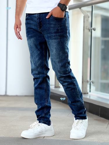 Men's Elastic Simple Denim Pants Multi Craft Slim Cross-border