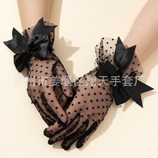 Bow Lace Mesh Dot Gloves Adult Breathable Sexy Lace Banquet Performance Wedding Gloves