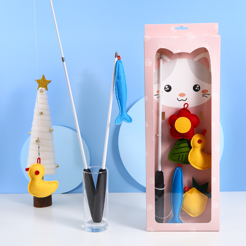 Mascota gato incorporado hierba de gato ajustable retráctil divertido gato palo interactivo auto-Hola cabeza reemplazable pesca gato varilla amarillo pato flor