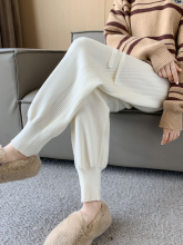 白色裤子女秋冬款加厚针织奶奶裤小个子宽松束脚九分哈伦萝卜裤潮