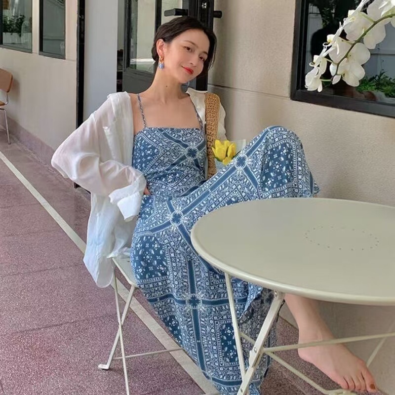 Bohemian Style Beach Dress Women's Seaside Holiday Thailand Super Fairy Strap Backless Ethnic Style dress Long Dress