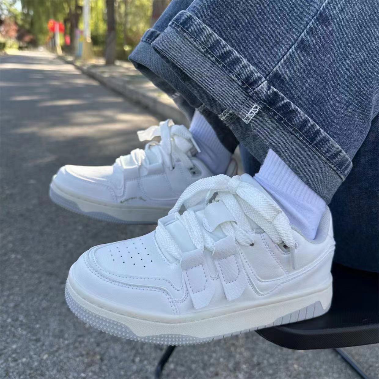 2024 Student Leisure Street Photo Instagram: Low cut, thick sole, high board women, Han Yuansu, sports shoes for men_voghion.com