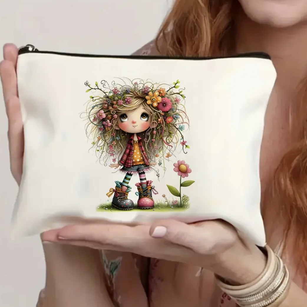 Amazon personajes transfronterizos bolsas de baño bolsas de viaje impresión doble cara algodón y lino nuevo paquete de accesorios de bolsa de cremallera
