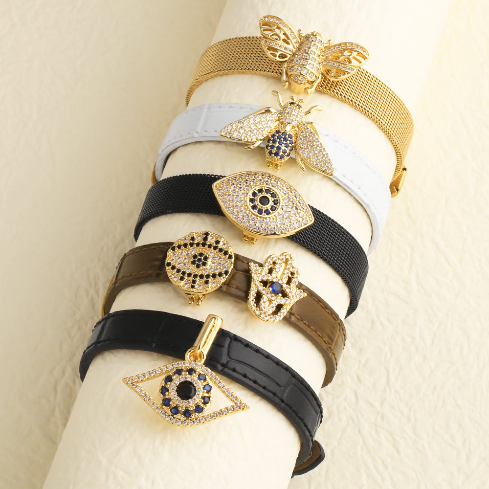 As Jewelry Xiyin Aliexpress Hot Selling Devil's Eye Accessories Stainless Steel Leather Strap DIY Bracelet Bra99