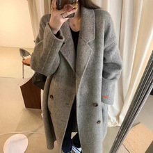 高级感婴驼绒双面羊毛大衣女慵懒风韩系宽松灰色毛呢外套长袖