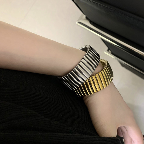 Titanium steel bracelet with a high-end sense of elasticity, retro watch strap, cold and stylish personality, exaggerated fashion temperament, versatile bracelet.