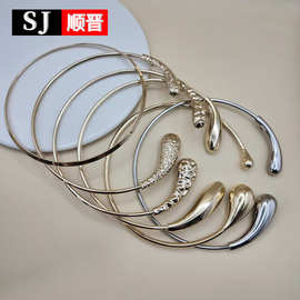 欧美爆款合金材质水滴形项链女choker脖子铜圈颈项圈高级感锁骨链