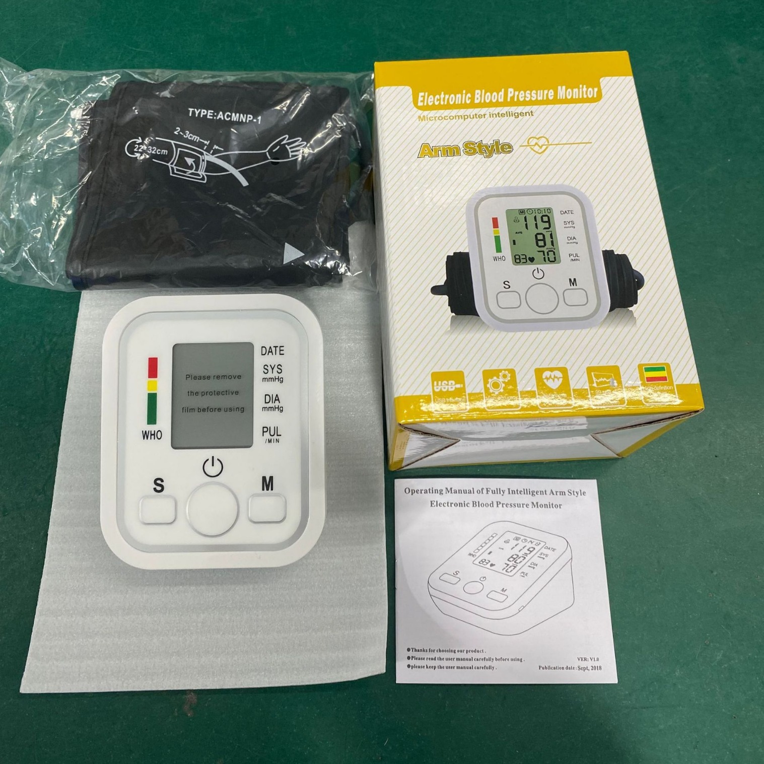 Medidor de presión arterial de brazo - Esfigmomanómetro electrónico inteligente, voces múltiples, modelo S4 para exportación