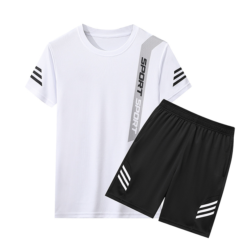 Trajes deportivos para hombres 2024 verano delgado hielo de secado rápido camiseta de manga corta de dos piezas juego de ropa casual de hombre al por mayor transfronterizo