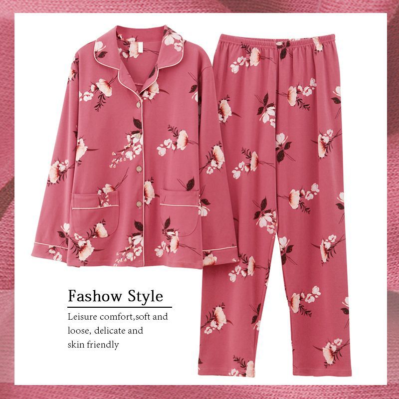 Pijamas de mujer primavera y otoño 100% algodón de manga larga delgada madre de mediana edad y ropa para el hogar de algodón de mediana edad y edad avanzada