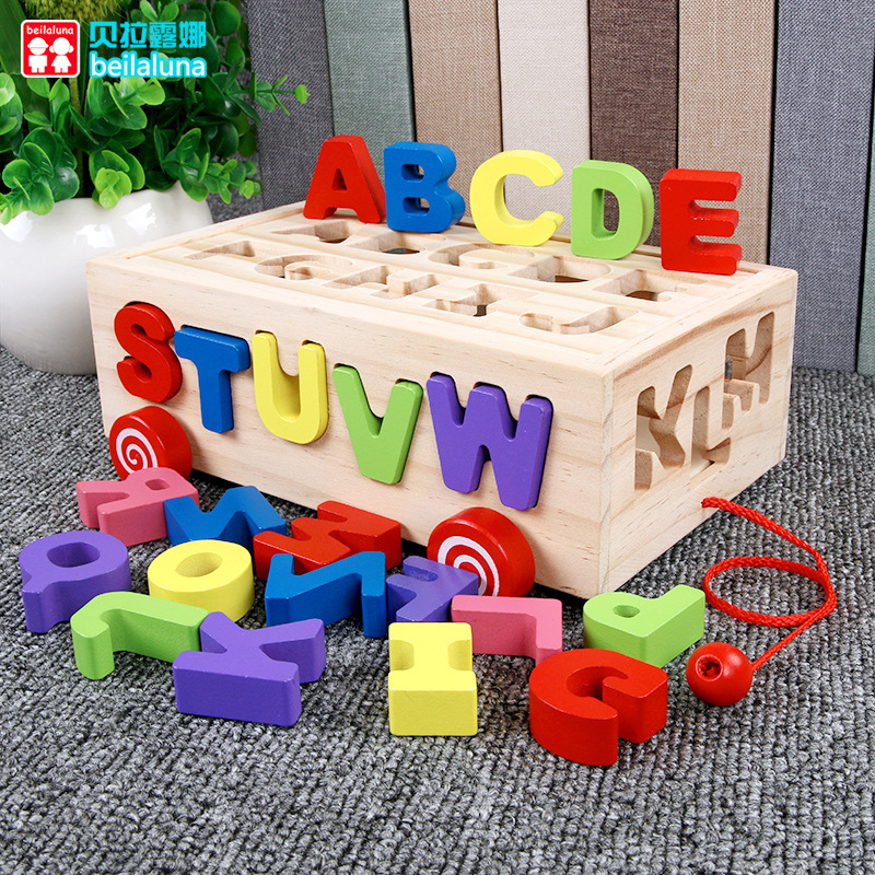 Shape Matching Trailer Wood Big Building Blocks Baby Children's Early Education Toys 1-2-3 Years Old Baby Boys and Girls Wholesale