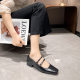 silver Mary Jane Shoes Women's All-match Square Top One-character Buckle Shallow Mouth Thick Mid-heel Single-layer Shoes All-match Elegant plus size Women's Shoes